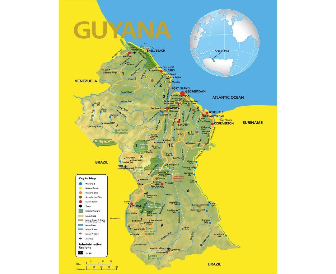 地図のガイアナの地図の位置