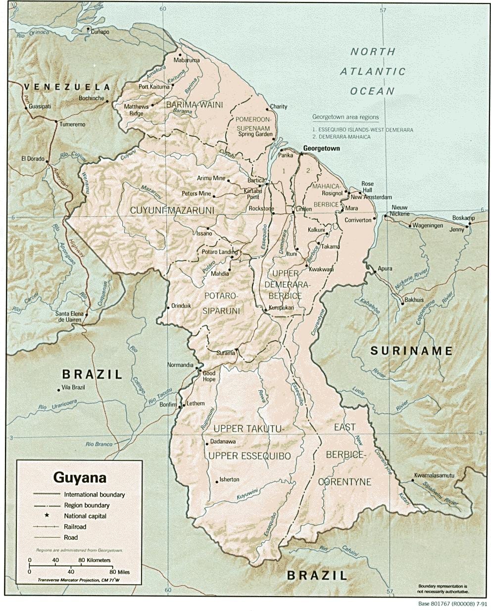 地図のジョージタウンガイアナ街