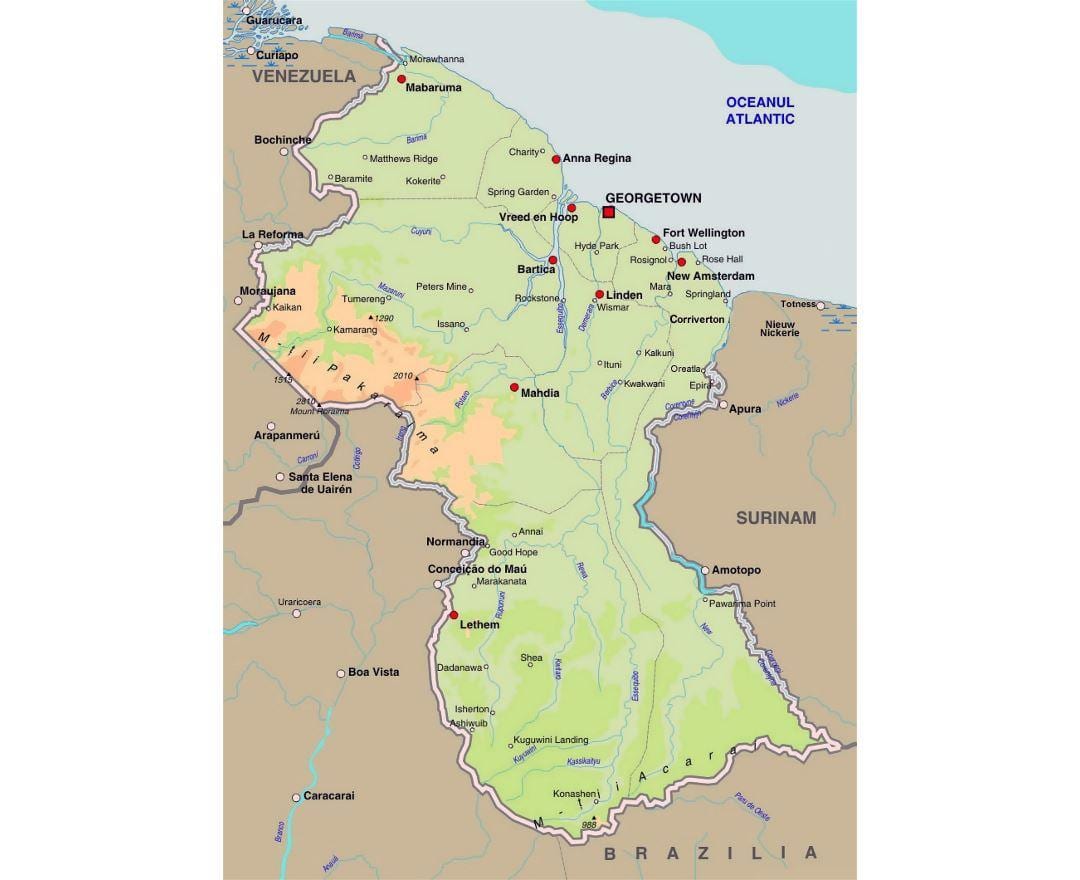 地図のガイアナの町