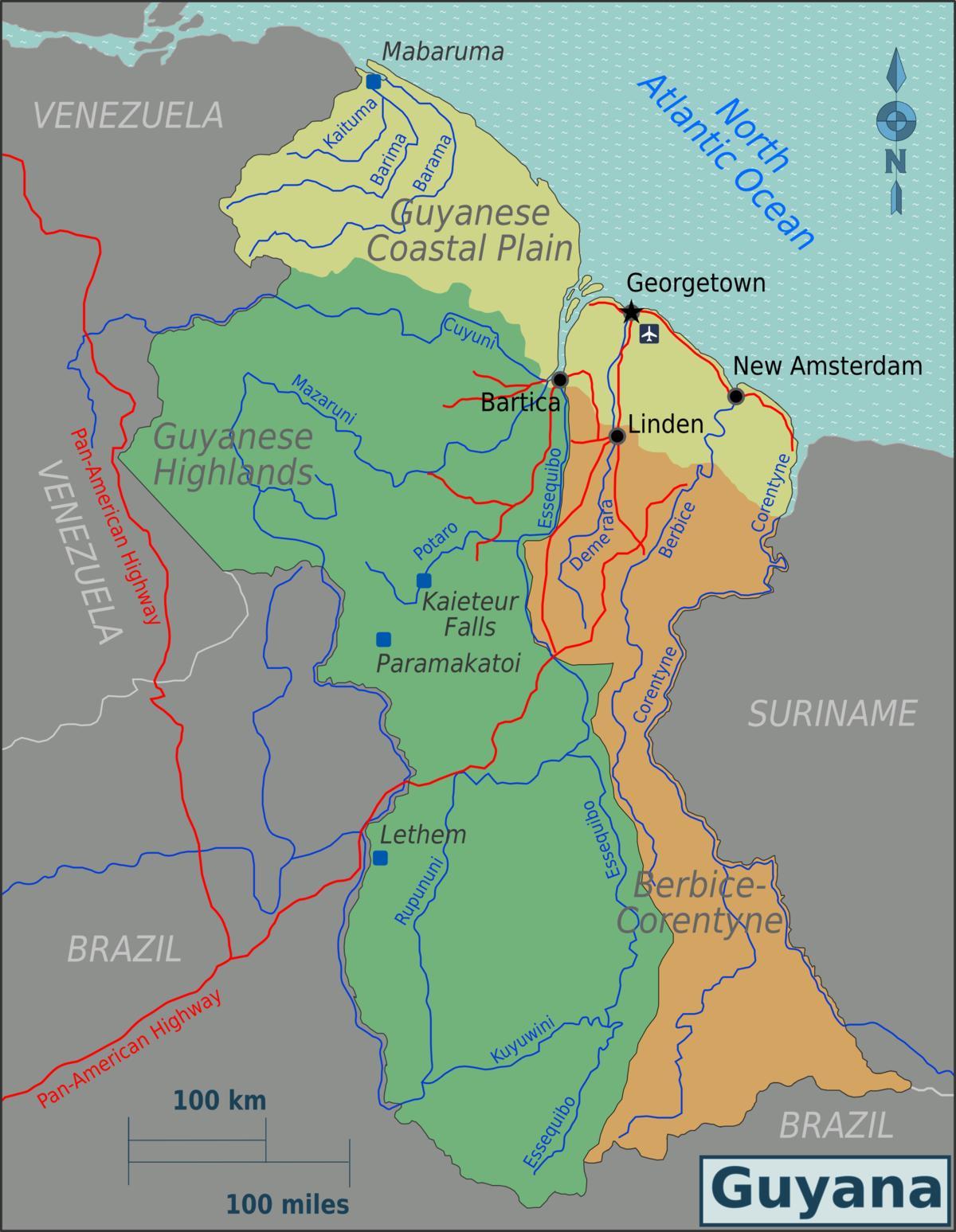東海岸demeraraガイアナの地図
