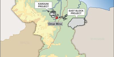 地図のガイアナを示す資源