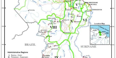 地図のガイアナを示す地域